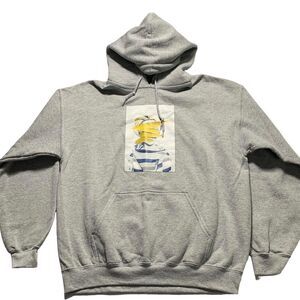 Gildan Heavy Blend Men's Graphic Print‎ Gray String Hoodie Sweatshirt